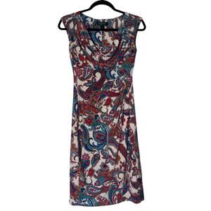 Lauren Ralph Lauren Vintage Paisley Cowl Neck Sheath Dress Cream Blue Pink 2